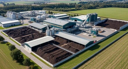 Fototapeta premium Aerial view of a large-scale industrial composting facility processing organic waste for agricultural use