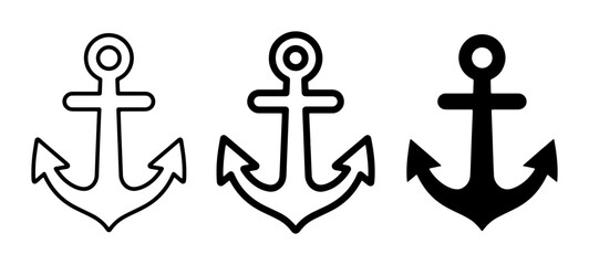 Nautical Anchor Icons, Set of 3 Marine Symbols, Vector Graphics for Sea and Ocean Themes © Imran