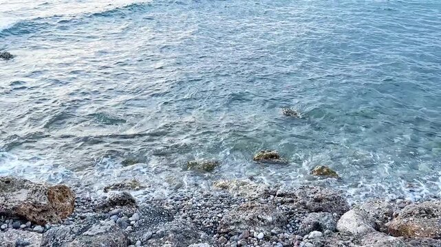 sea ​​coast at sunset, stormy waves