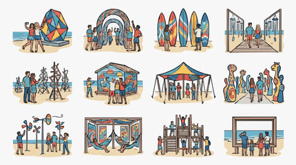 Colorful vintage circus wagon illustrations set. © garen