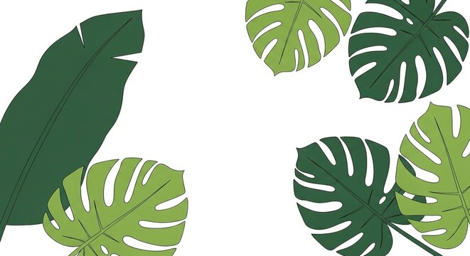 Flat illustration of tropical monstera leaves in vibrant green gradient