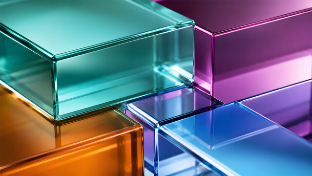 abstract colorful 3d transparent glass cubes background