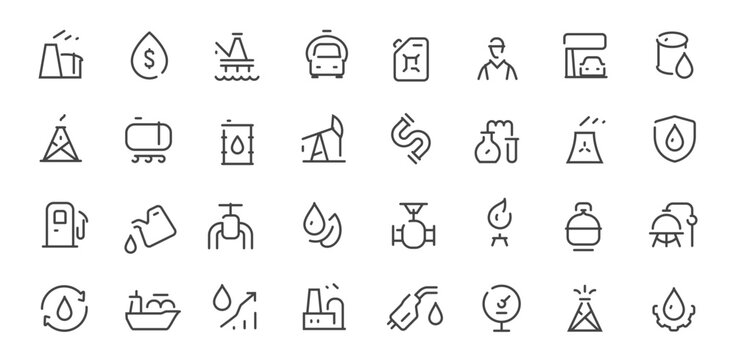 Oil and gas industry outline icons set vector illustration