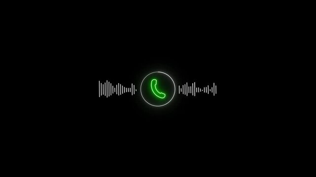 Neon green telephone icon with sound wave equalizer , Glowing green handset represents incoming and outgoing calls. Clean design highlights digital voice and energy flow.