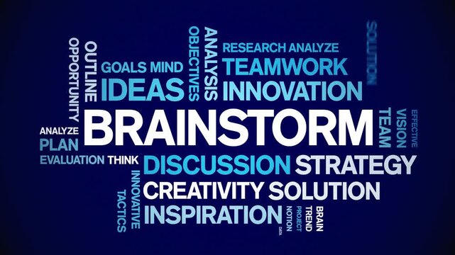 Brainstorm animated word cloud-text design animation tag kinetic typography seamless loop.