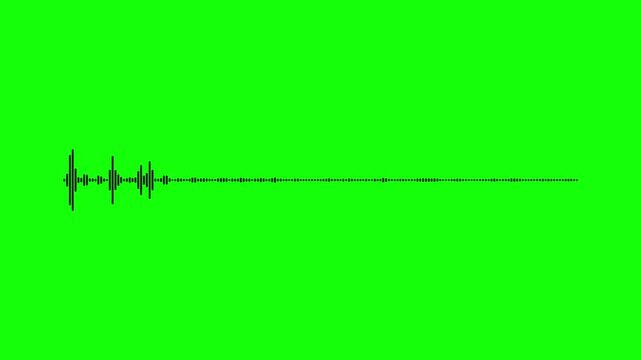 Black sound wave equalizer graphic on green screen background abstract audio visualization, Minimalist sound visualization shows electronic pulse and beat. Audio processing sonic patterns.