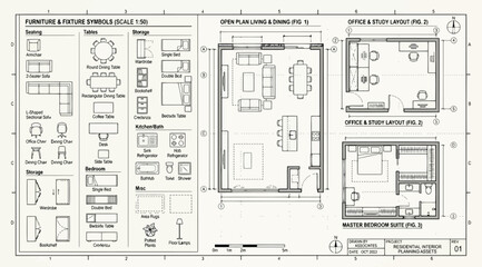 Furniture and fixture symbols for architectural floor plans © Saharia