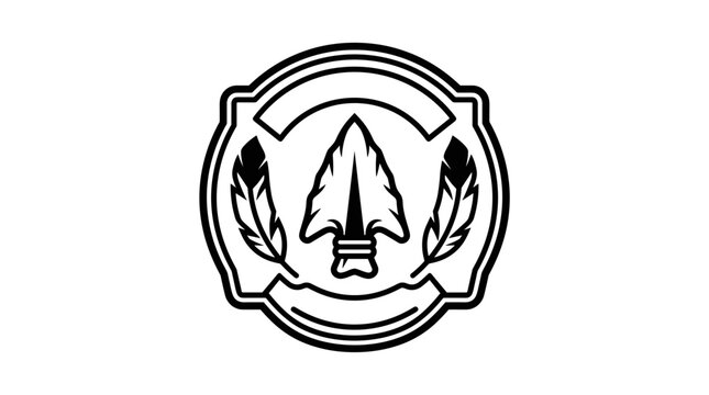 Arrowhead and feathers outline, emblem for indigenous culture, native American heritage, tribal identity, tradition