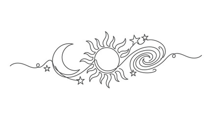 Celestial Line Art: Sun, Moon, Stars, and Swirls - Minimalist Cosmic Design © putra