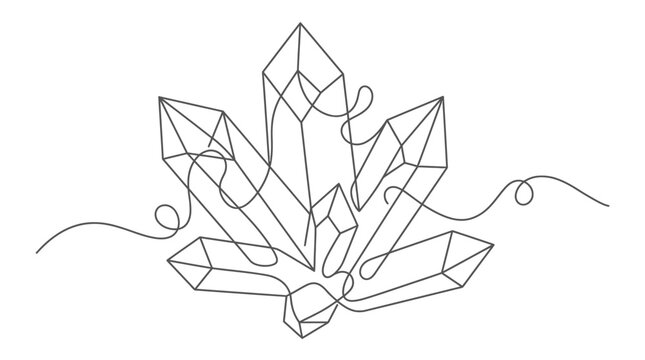 Abstract crystal cluster line art, minimalist geometric gemstone drawing, organic flow.