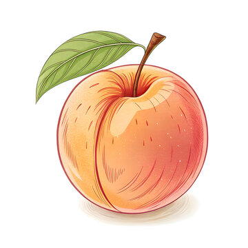 Single ripe orange with green leaf on white background