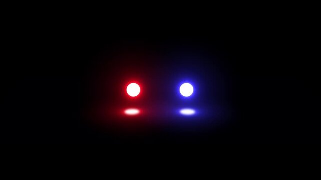 On and off emergency alert lights flickering in the dark. Red and blue warning signals flash with a minimal abstract look. Emergency light animation conveys urgency and attention.
