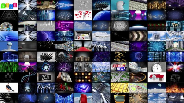 Streaming Media Wall Content Playing Video Content - 3d 4k animation (3840 x 2160 px)