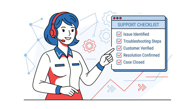 Illustration of a customer support representative with a checklist.