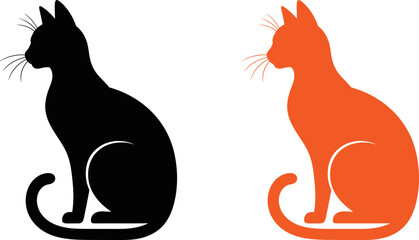 Black and orange cat silhouettes sitting side by side facing left © SAYEDAJANNATUL