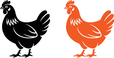 Black and orange chickens standing side by side facing left © SAYEDAJANNATUL