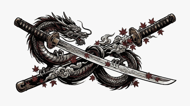 Detailed black and white illustration of a dragon skeleton.