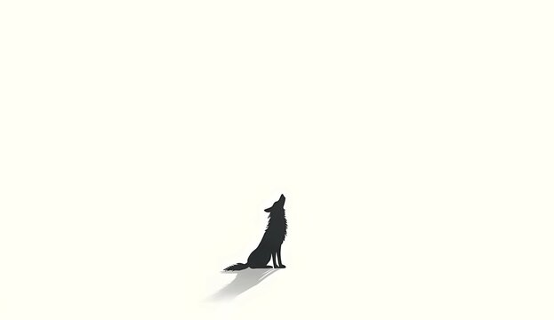 Minimalist silhouette of a howling wolf sitting on a clean light background