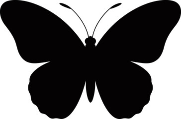 Black silhouette butterfly with open wings and antennae on white © SAYEDAJANNATUL