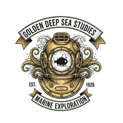 Fototapeta premium Deep sea diving helmet marine logo.