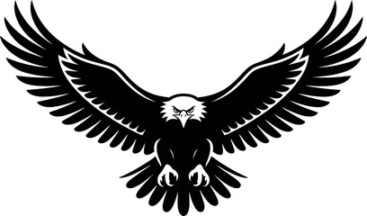Fototapeta premium Black silhouette of an eagle with outstretched wings flying downwards