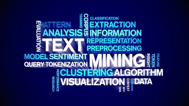 Text Mining animated word cloud-text design animation tag kinetic typography seamless loop.