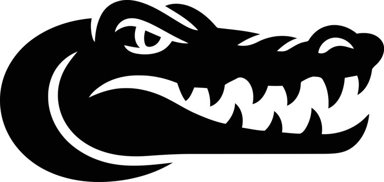 Black silhouette of an alligator head with open mouth and sharp teeth