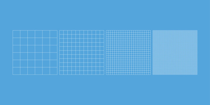 Grid Line Pattern Set with Multiple Square Mesh Sizes Technical Blueprint Background Vector Collection