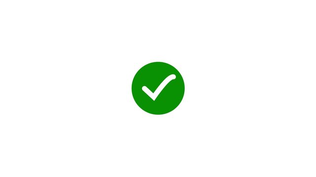 Check mark circle icon animation approval success confirmation validation. Tick mark symbol correct action verified status completed task. Check sign accept agreement yes ok animation.