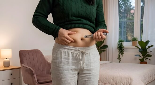 Woman Using Injection Pen for Weight Management at Home