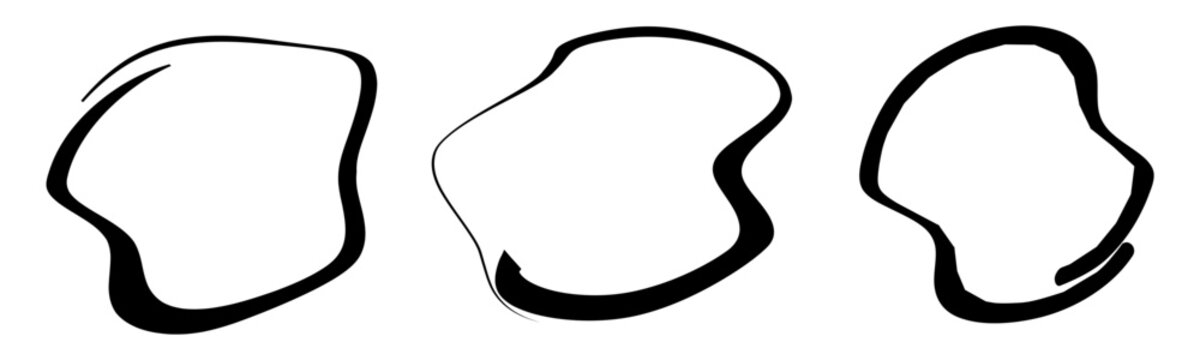 Black circle set, pen draw. Highlight hand drawing circle isolated on background. Handwritten black circle. For marking text, numbers, marker pen, pencil, logo and text check. eps10.