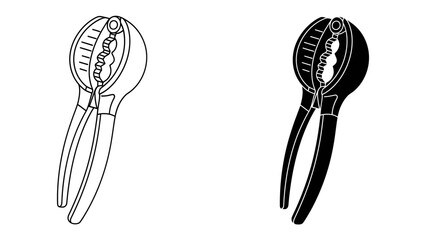Nutcracker Duo: A striking illustration featuring two nutcracker tools, one in outline and the other in solid black silhouette, ready for action. © Murshida