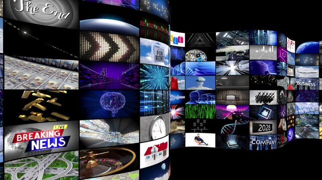 Streaming Media Wall Content Playing Video Content - 3d 4k animation (3840 x 2160 px)