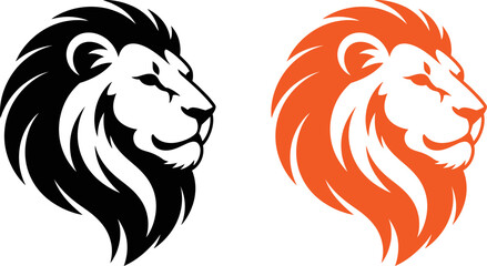Lion heads in black and orange colors side view profile  animal graphics © SAYEDAJANNATUL