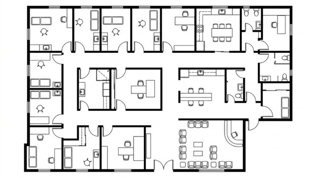 Medical office floor plan CAD drawing with multiple treatment rooms conference room and staff kitchen
