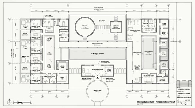 Architectural floor plan of a modern residential retreat