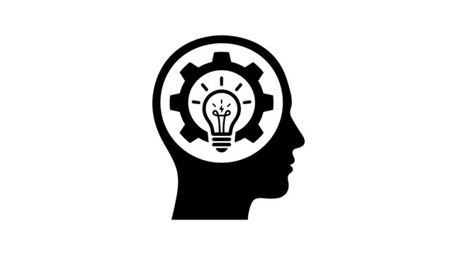 Silhouette head profile with gear and lightbulb innovation concept