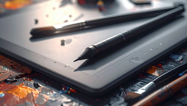 Close-up of digital drawing tools.