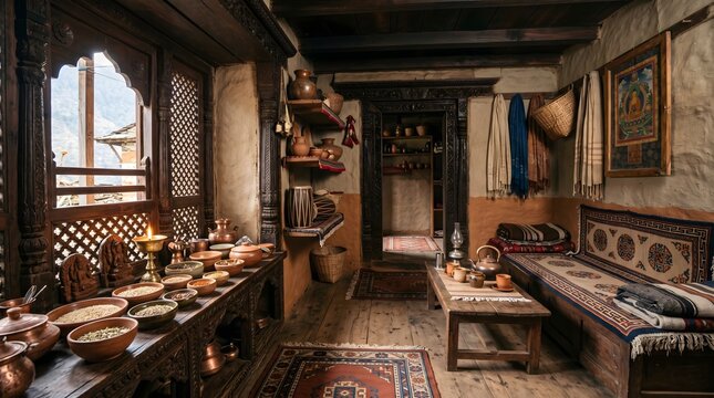 Interior of a Traditional Persian Room with Antique Decor and Woodwork