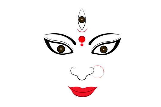 Goddess Durga Face Vector Illustration Isolated on White Background