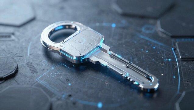 Futuristic Digital Security Key on Cyber Tech Surface
