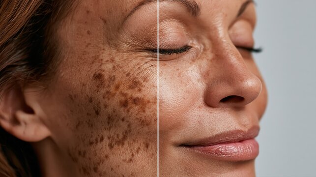 Comparaison avant apr&egrave;s traitement des taches pigmentaires sur le visage