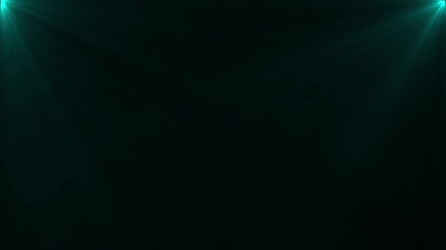 Teal light beams emanating from top corners on dark background , Futuristic spotlight and elegant stage background, Bright energy ray and creative motion design.