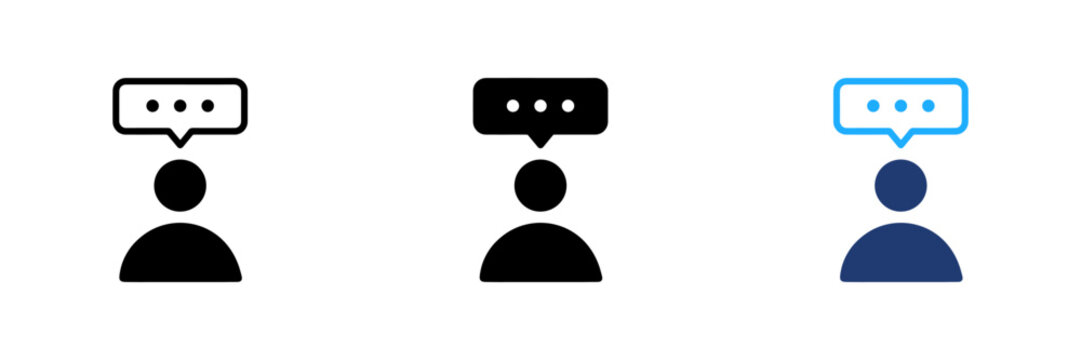 Set of outline, glyph, colored person thinking or chatting icon vector illustration