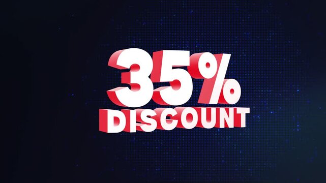 3D 35 Percent Discount Sale Promotion Motion Graphic Animation. Animated 35 Percent Off Discount Text for Sale Promotion in 4K. 3D Thirty-Five Percent Off Sale Typography Animation for Marketing.