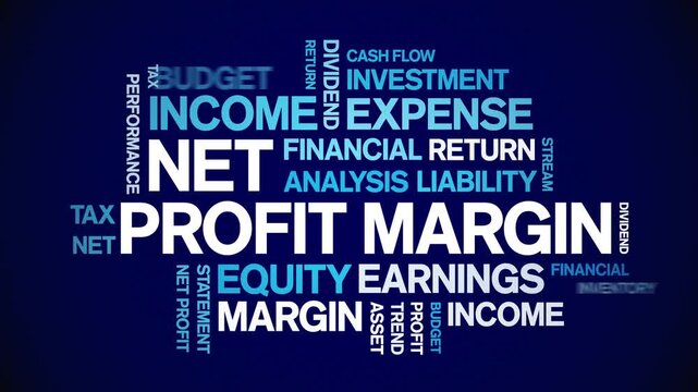 Net Profit Margin animated word cloud-text design animation tag kinetic typography seamless loop.