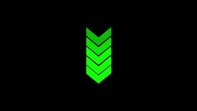 Animated down arrow overlay navigation indicator. Swipe arrow motion loading and next button animation. Directional arrow icon for interface control and visual flow.