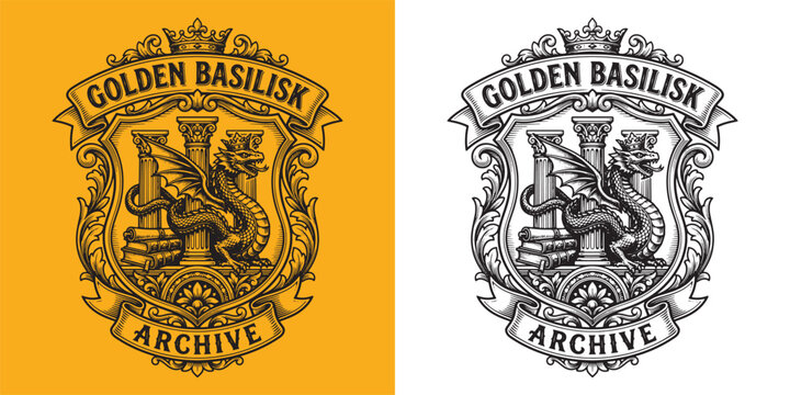 Golden Basilisk Archive Dragon Library Emblem