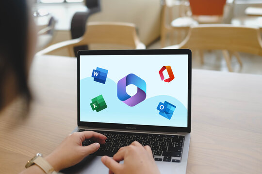 Bangkok, Thailand. June 27, 2026; A person uses a laptop to access Microsoft 365 cloud services and productivity applications including Word, Excel, and Outlook.