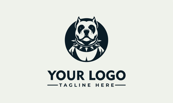 Pitbull head in circle with spiked collar vector logo illustration mascot for sports or security
